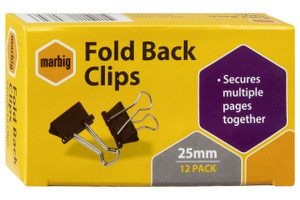 MARBIG FOLDBACK CLIPS 25mm Pk12