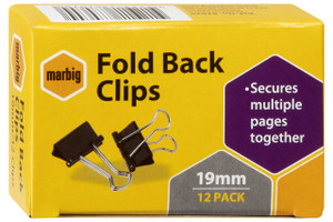 MARBIG FOLDBACK CLIPS 19mm Pk12