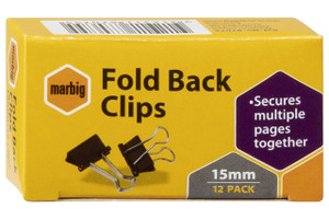 MARBIG FOLDBACK CLIPS 15mm Pk12