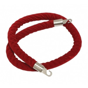 DELUXE QUEUING STANCHION ROPE Velvet Brushed, Clips 1.5m Red
