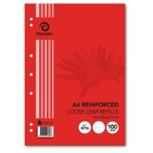 Olympic Reinforced Loose Leaf Refill R710 A4 100 Leaf 7mm Ruled with Red Margin (141417)