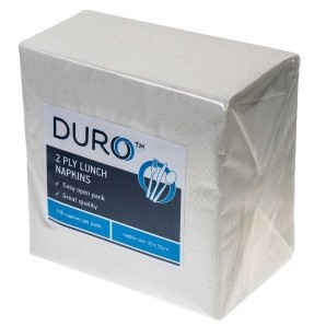 Duro Lunch Napkin 2 ply 300mm x 300mm Pack of 100 (2LWE) ** See Also FP-CNL0120 ***