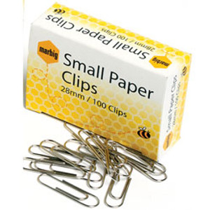 MARBIG PAPER CLIPS Small 28mm, Box of 100