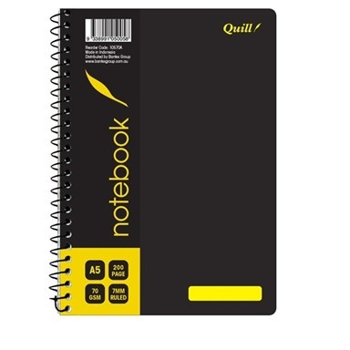 Quill Q Series Notebook 70gsm PP A5 200 Pages, 2 Pocket Side Bound - Black (Q570/ 10570A)