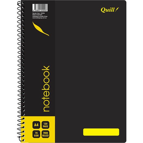 Quill Q Series Notebook 70gsm PP A4 120 Pages Side Opening - Black (Q595A/ 10595A)