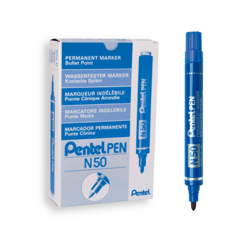 Pentel N50 Permanent Marker Bullet Point 1.5mm Blue, Box of 12