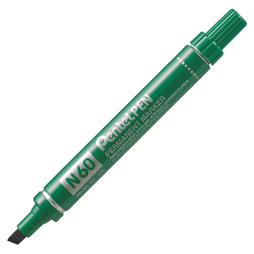 Pentel N60 Permanent Marker Chisel Point 2.5-5.5mm  Green, Box of 12