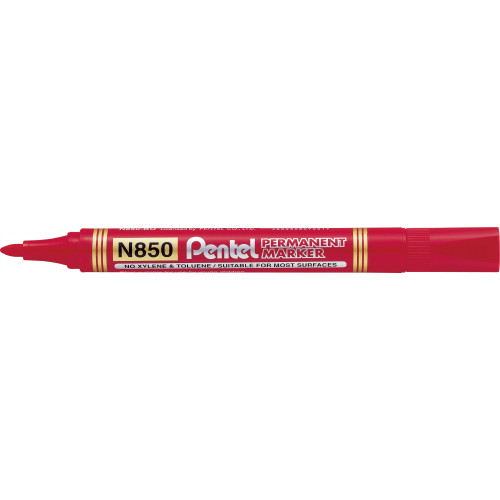Pentel N850 Permanent Marker Bullet Point 1.5mm Red, Box of 12