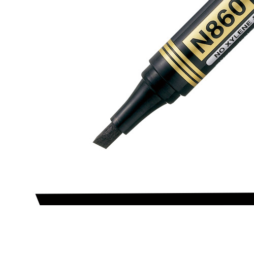 Pentel N860 Permanent Marker Chisel Point 1.5-4.5mm Black, Box of 12