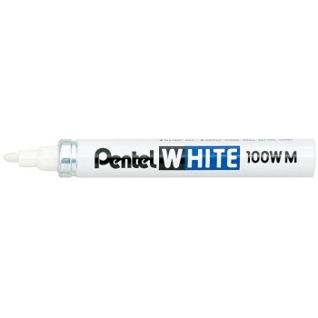Pentel X100W White Permanent Marker Medium Bullet Point White, Box of 12