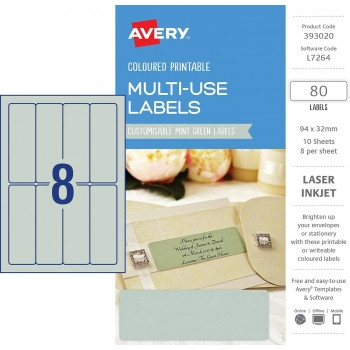 L7264 Mint Green Label 8UP 32x94mm A5 80 Labels / 10 Sheets