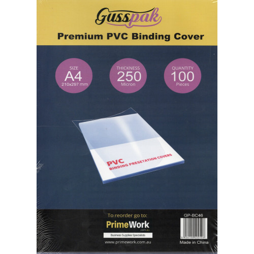 Gusspak A4 210mm x 297mm Clear Transparent PVC Binding Covers 250 Micron Pack Of 100