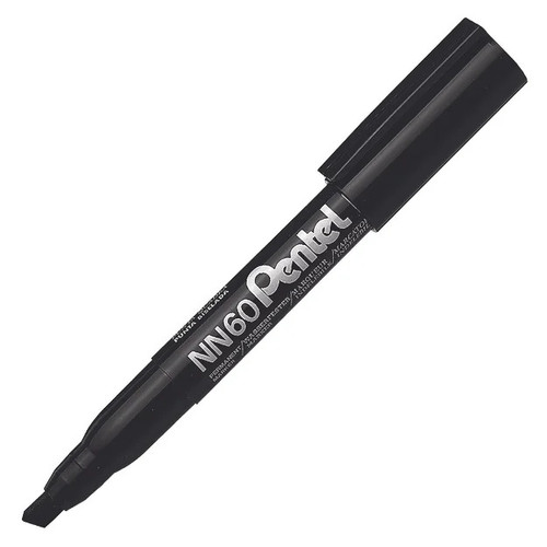 Pentel NN60 Green Label Permanent Marker Chisel Point 3.0-6.0mm Black, Box of 12
