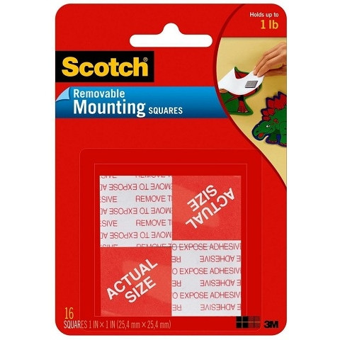 SCOTCH 108 MOUNTING SQUARES Wallsaver Removable 25x25mm , Pack of 16