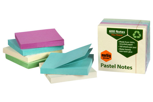 MARBIG ENVIRO NOTES RAINBOW 75 X 75mm Pastel Pk6