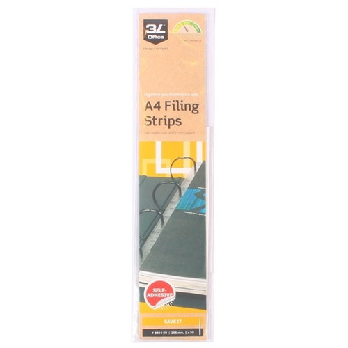 3L Self-adhesive Filing Strips, Permanent, A4, Pack of 50 (8804-50)