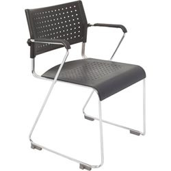 WIMBLEDON CHROME SLED CHAIR Black Poly Seat & Back With Arms