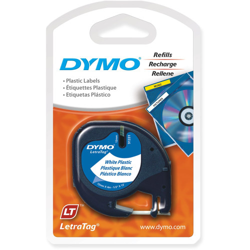 DYMO LETRATAG LABELLING TAPES 12mmx4m - Pearl White Plastic (91331)
