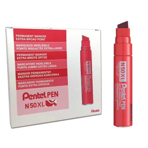 Pentel N50XL Jumbo Permanent Marker Chisel Point 10.0-18.0mm Red, Each (Old Ref: M180) ***Temporarily Out of Stock. See Y21CC for suggested alternative***