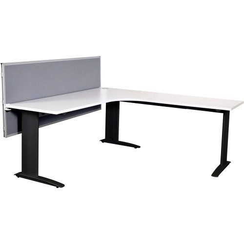 SUMMIT CORNER WORKSTATION Black Frame, Modesty Panel 1800x1800x750mm White Top