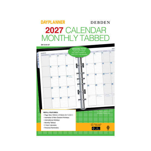 DEBDEN DAYPLANNER DESK EDITION REFILLS - 7 RING Monthly Dated Tab Refill (1 Year) (Pre-Order Now for 2027) ** ETA 30/9/2026 **