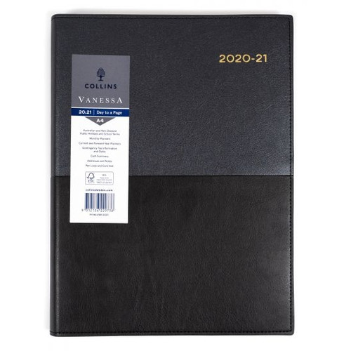 COLLINS VANESSA FINANCIAL YEAR DIARY #145 A4 1 Day To Page 30min Appoint. Black (2026-2027)