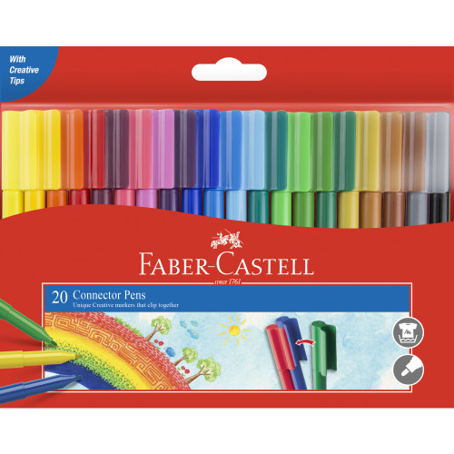 Faber-Castell Connector Pen Colour Markers, Assorted Pack of 20 (11-200-A)