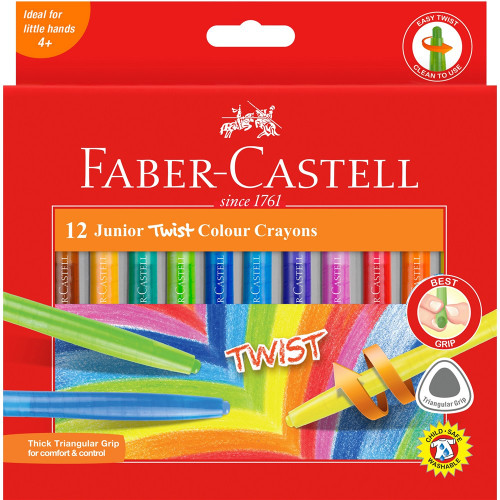 Faber-Castell Triangular Twist Wax Crayons, Assorted Pack of 12