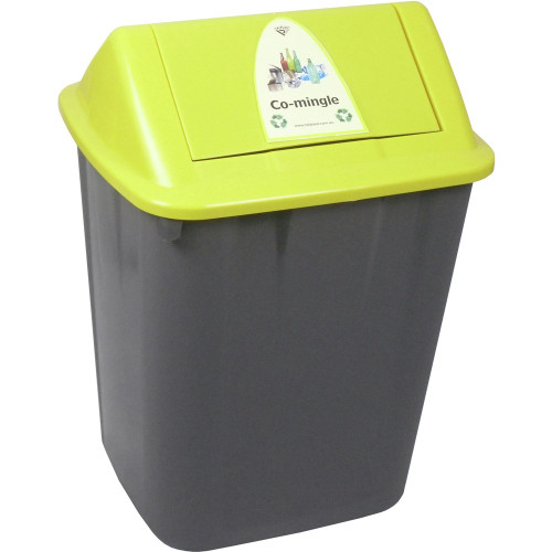 ITALPLAST 32 Litre Waste Separation Bin (Co-Mingle) - Recycled Black Base / Yellow Lid, Each
