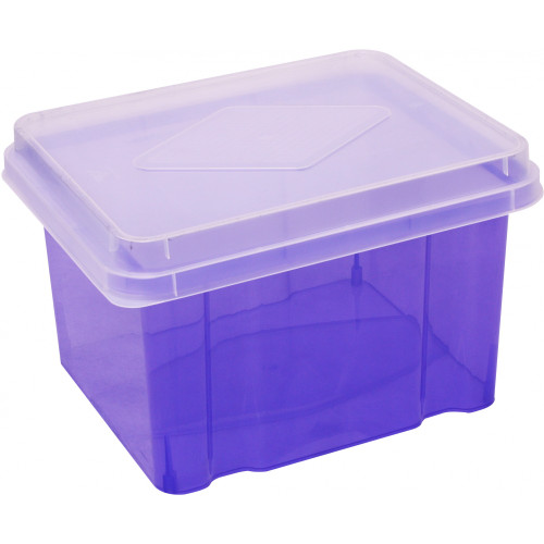 ITALPLAST 32 Litre Storage / File Box - Tint Purple Base / Clear Lid, Each