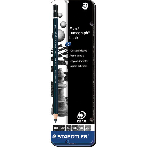 Staedtler 100 Mars Lumograph Pencil Black,Tin of 6 Assorted Degress