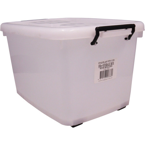 ITALPLAST 55 Litre Storage Box with Rollers - Clear, Each