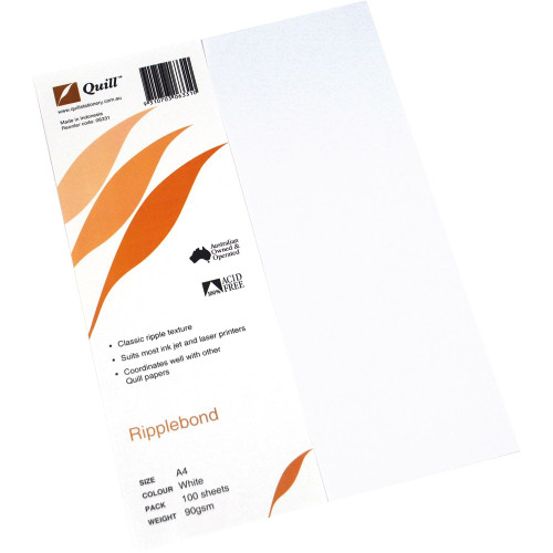Quill Linenbond Paper 90gsm A4 - White, Pack of 100 (06301)