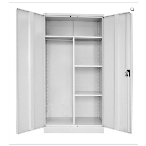 GO STEEL WARDROBE CUPBOARD Metal Combination 1830mm H x 910mm W x 450mm D -Silver Grey
