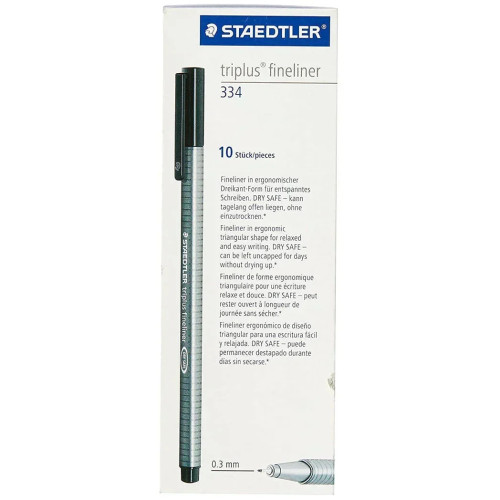 Staedtler 334 Triplus 0.3mm Fineliner - Black, Box of 10
