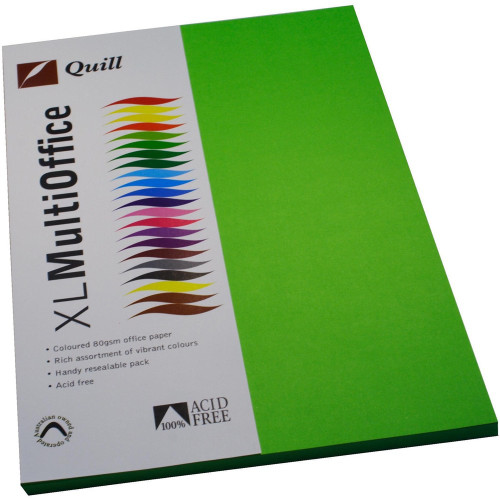 Quill Coloured Paper 80gsm A4 - Lime, Pack of 100 (90057)