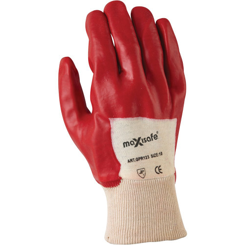 Maxisafe PVC Glove Red, Knitted Wrist