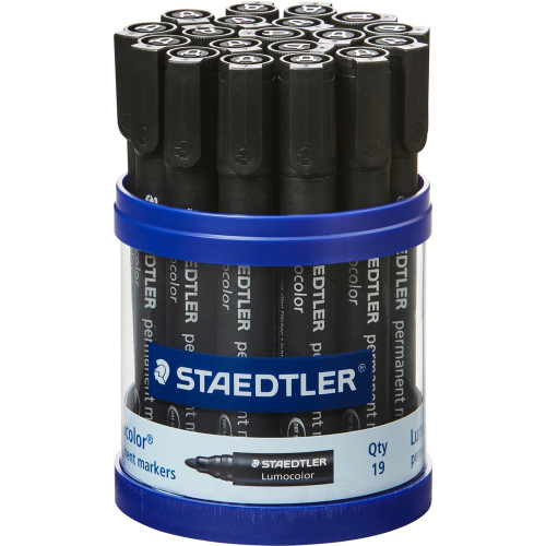 Staedtler 352 Lumocolor Permanent Marker 2.0mm Bullet Tip Black, Cup of 19