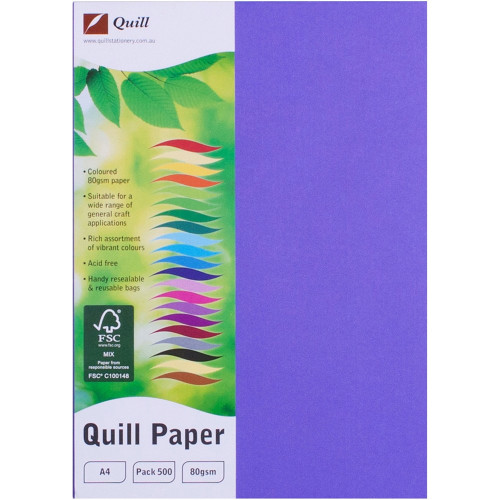 Quill Coloured Paper 80gsm A4 - Lilac, Pack of 500 (90166)