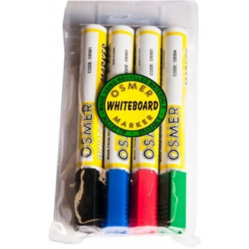 OSMER WHITEBOARD MARKERS BULLET POINT 4 COLOURS WALLET *** See also DEL-U00101W4 ***