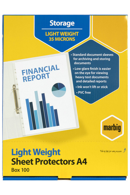 MARBIG COPYSAFE SHEET PROTECTORS Economy Lightweight A4 Low Glare, Pk100