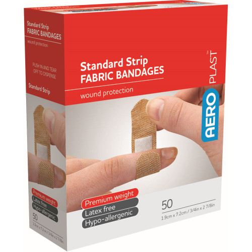 AEROPLAST Premium Fabric Standard Strip 7.2 x 1.9cm, Box of 50