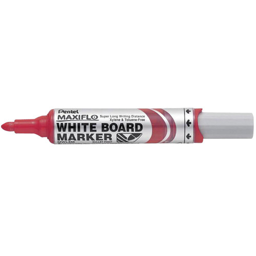 Pentel MWL5 Maxiflo Whiteboard Marker Bullet Point 2.1mm Red, Each