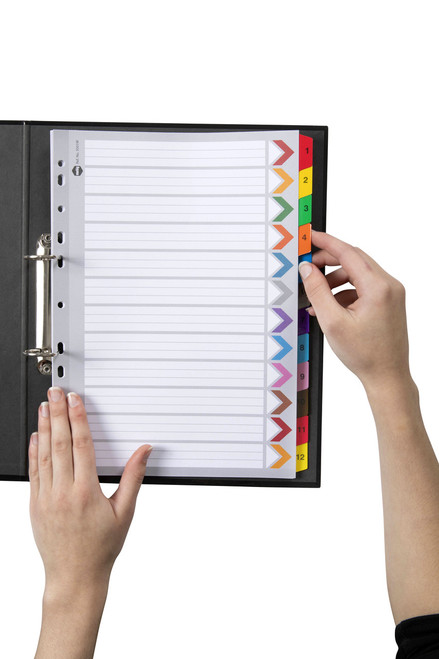 MARBIG PLASTIC COLOURED TABBED MANILLA DIVIDERS 1-12 Tab A4