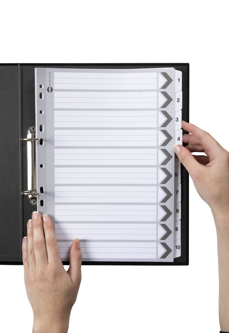MARBIG PLASTIC BLACK/WHITE TABBED MANILLA DIVIDERS 1-10 Tab A4 Black/White