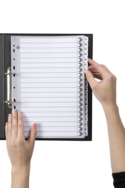 MARBIG PLASTIC BLACK/WHITE TABBED MANILLA DIVIDERS A-Z Tab A4 Black/White