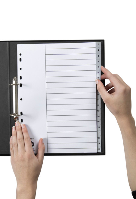 MARBIG POLYPROPYLENE DIVIDERS - NUMERICAL 1-20 A4 Grey
