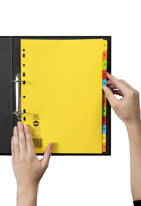 MARBIG BRIGHT MANILLA DIVIDERS 1-12 A4 Multi-Coloured