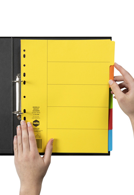 MARBIG EXTRA WIDE MANILLA DIVIDERS 5 Tab A4 Multi-Coloured Extra Wide