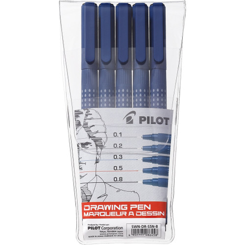 PILOT DRAWING PEN SWN-DR-S5N-B Black Assorted Nib Pack 5